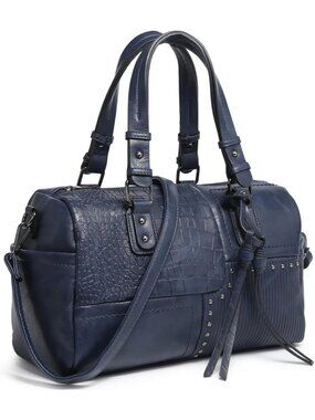Women's Navy Blue Leather Zipper Top Handle Totes Satchel Hobo Handbags